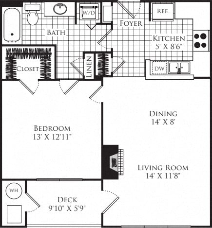 Floorplan for Apartment 475-202, 1 bedroom unit at Halstead Alexandria