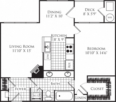Floorplan for Apartment 501-208, 1 bedroom unit at Halstead Alexandria