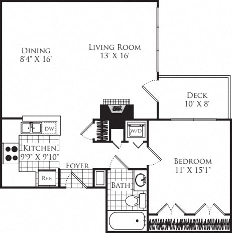 Floorplan for Apartment 501-107, 1 bedroom unit at Halstead Alexandria
