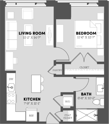 Type 1 Bed/1 Bath-A1 Floor Plan