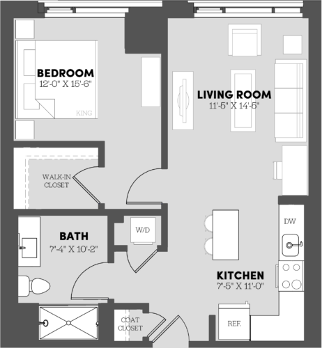 Type 1 Bed/1 Bath-A2 Floor Plan