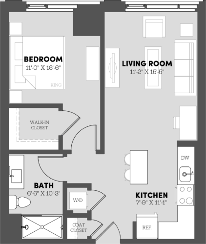 Type 1 Bed/1 Bath-A3 Floor Plan