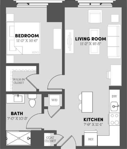 Type 1 Bed/1 Bath-A4 Floor Plan