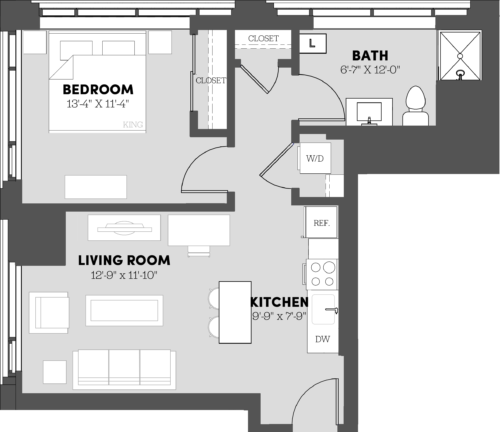 Type 1 Bed/1 Bath-A5 Floor Plan