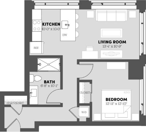 Type 1 Bed/1 Bath-A6 Floor Plan