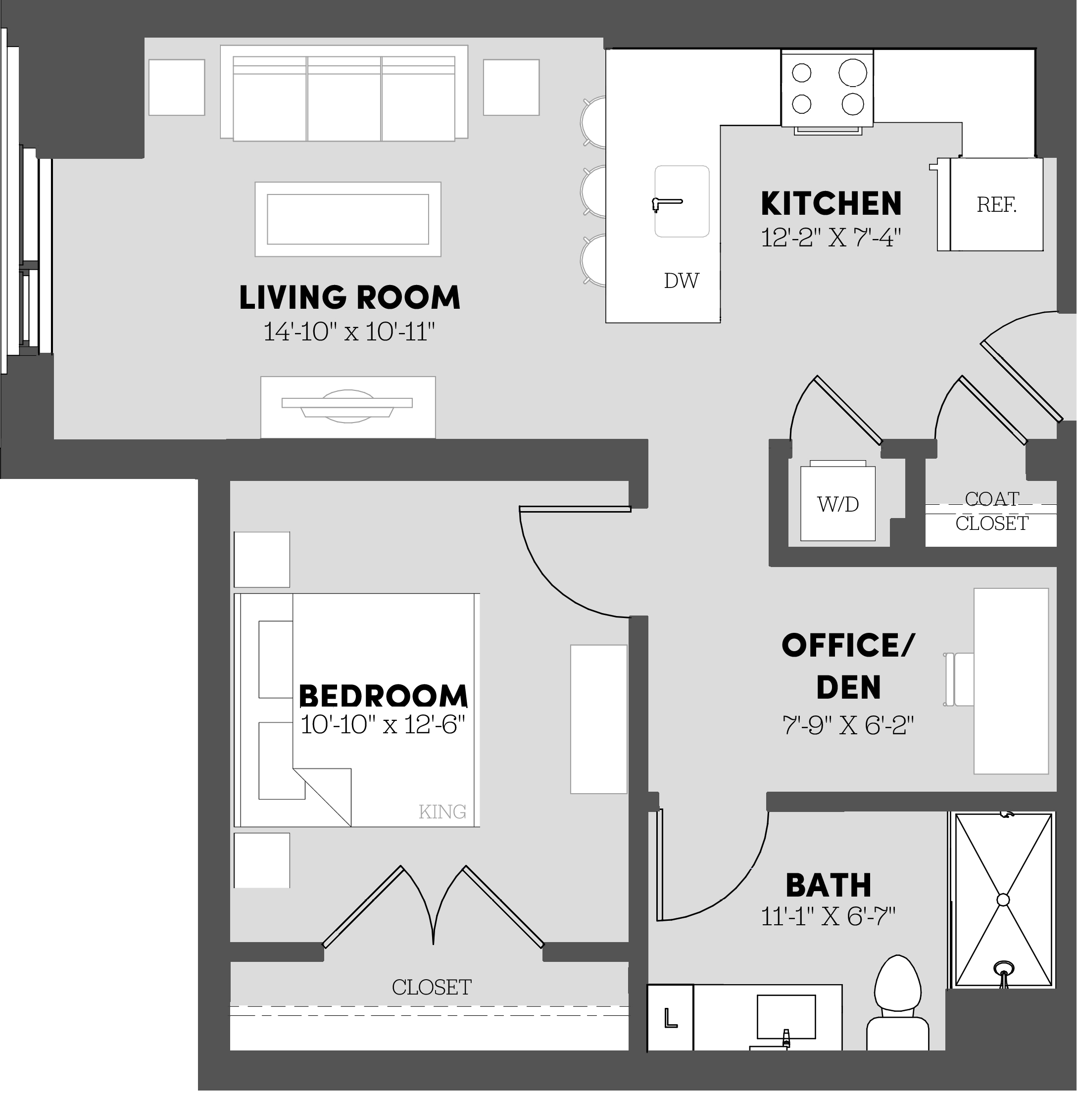 Type 1 Bed/1 Bath-A7 Floor Plan