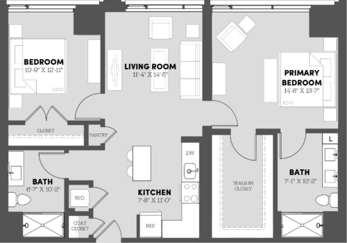 Type 2 Bed/2 Bath-B6 Floor Plan