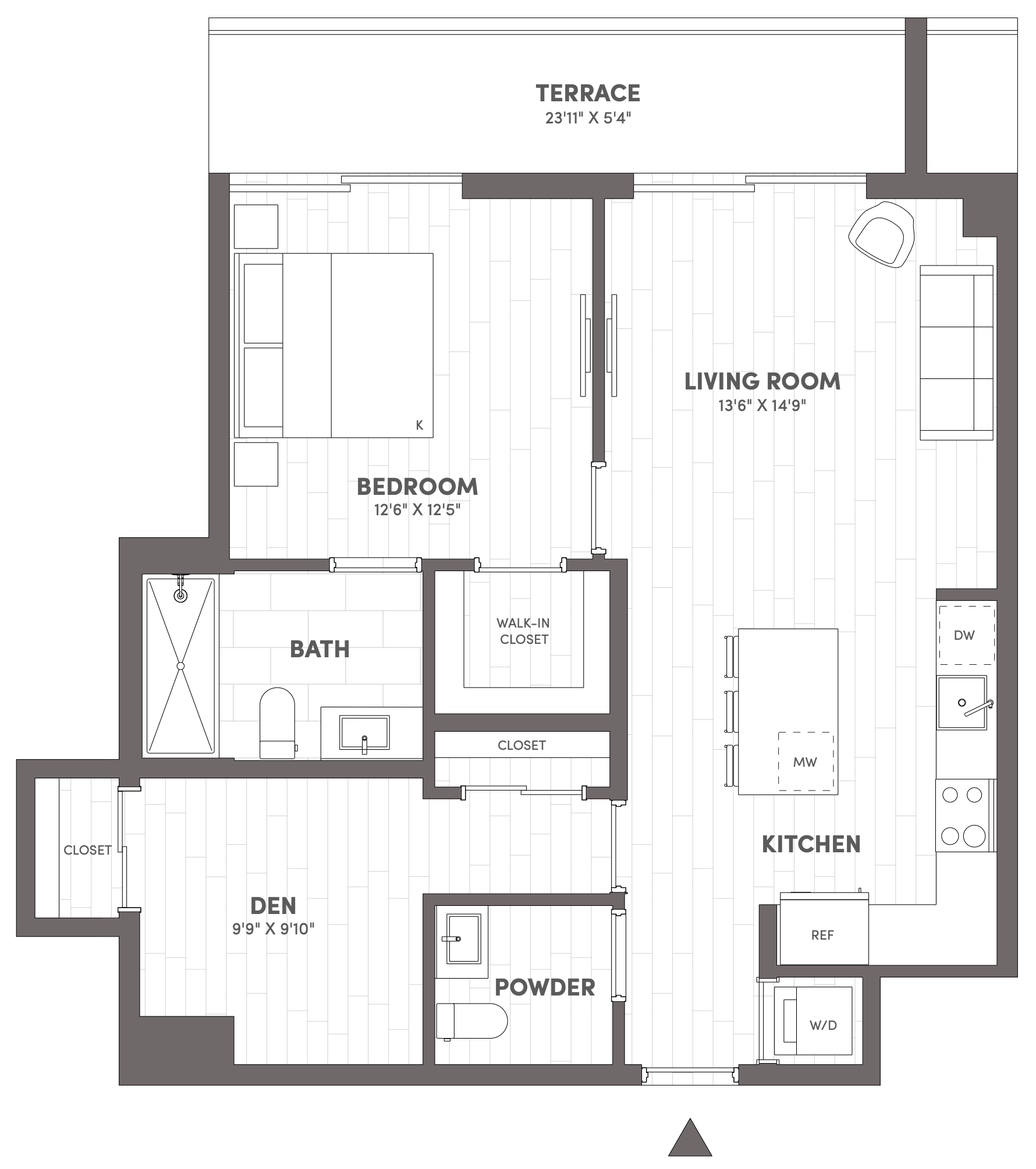 Avara 1-bedroom 1.5-bath floor plan Type C.1 (885 sqft) - Miami Beach, FL