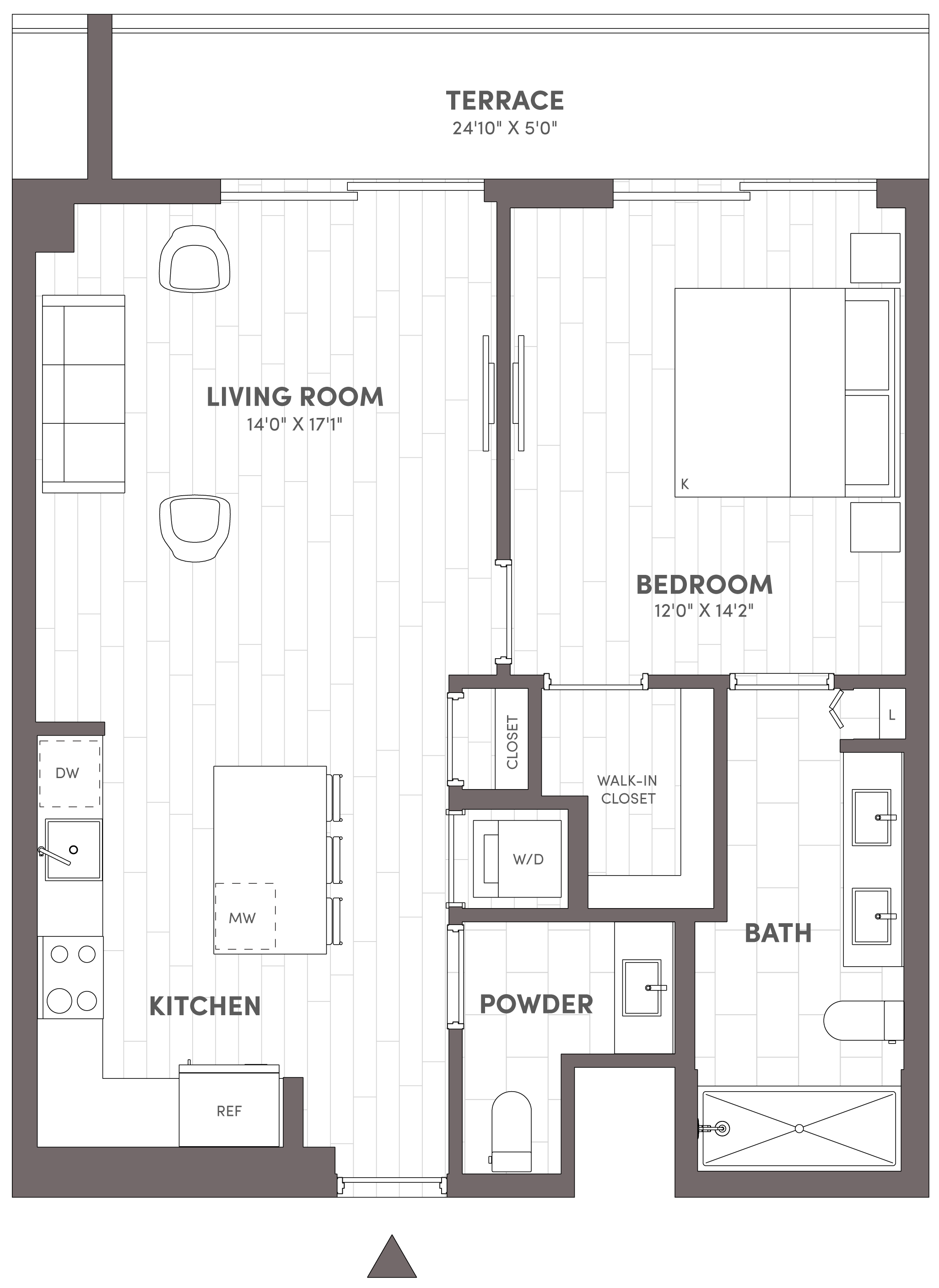 Avara 1-bedroom 1.5-bath floor plan Type B2.1 (826 sqft) - Miami Beach, FL