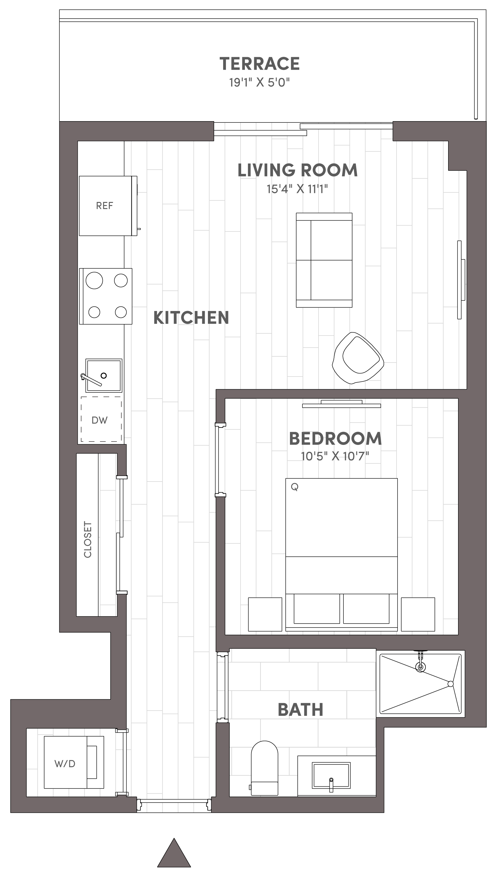 Avara junior one-bedroom floor plan Type A1 (570 sqft) - Miami Beach, FL