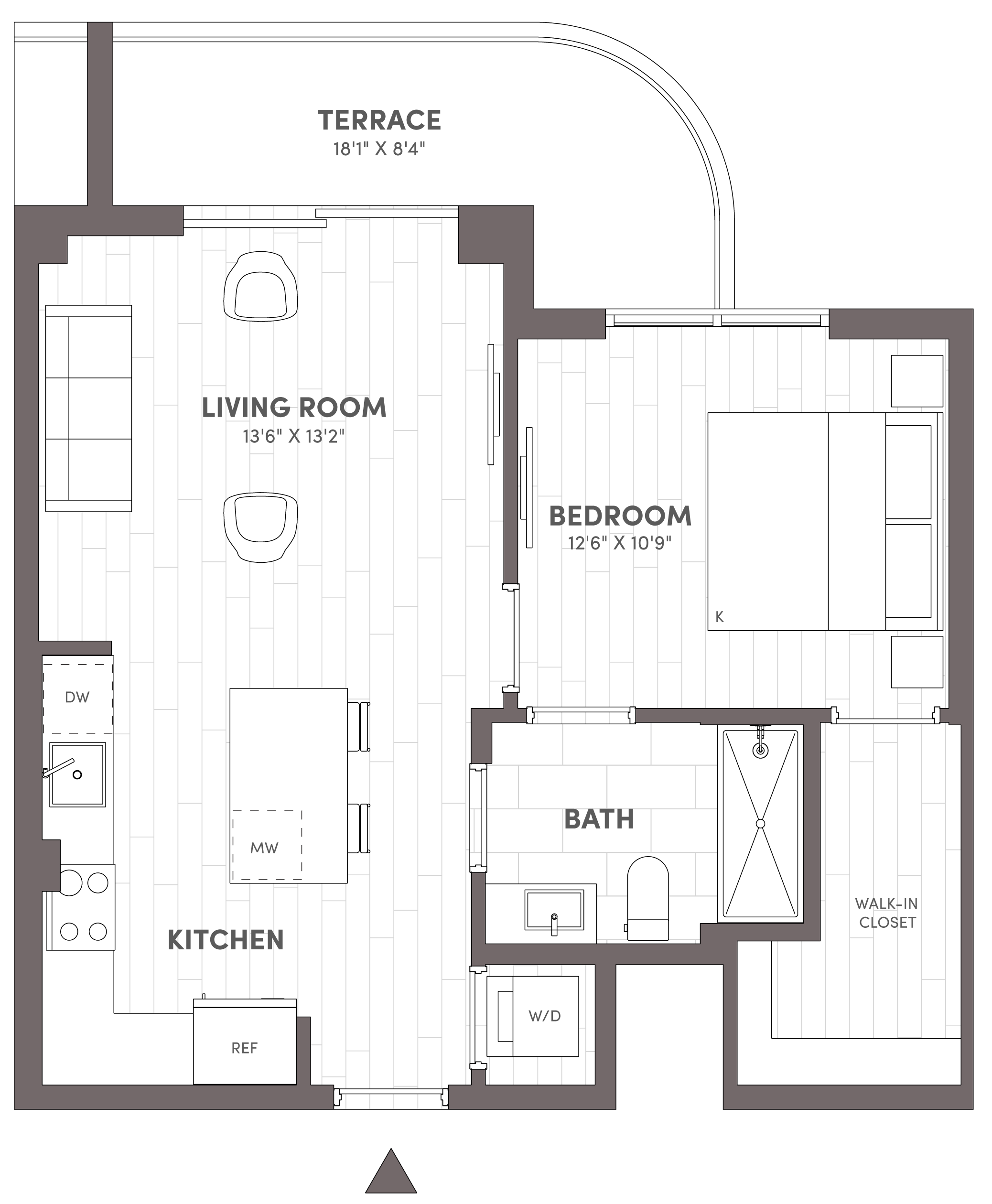 Avara 1-bedroom floor plan Type B1 (671 sqft) - Miami Beach, FL