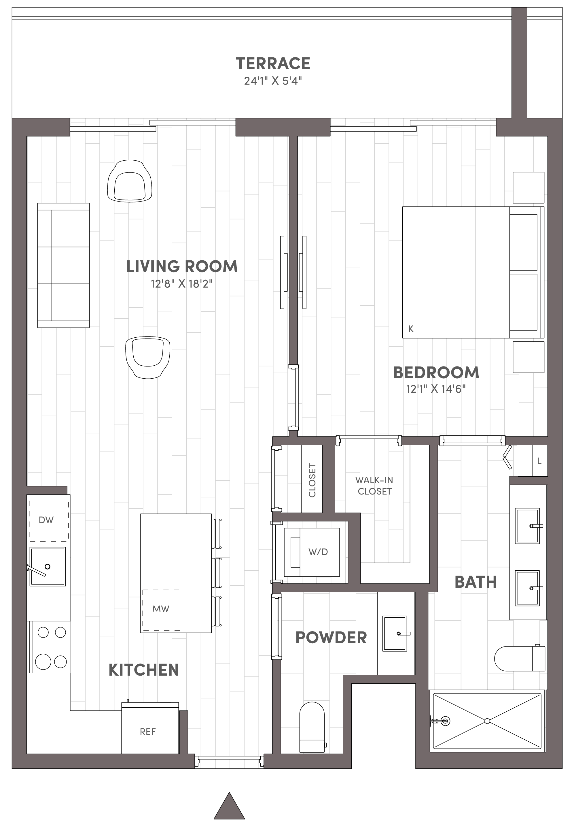 Avara 1-bedroom 1.5-bath floor plan Type B1.B (800 sqft) - Miami Beach, FL