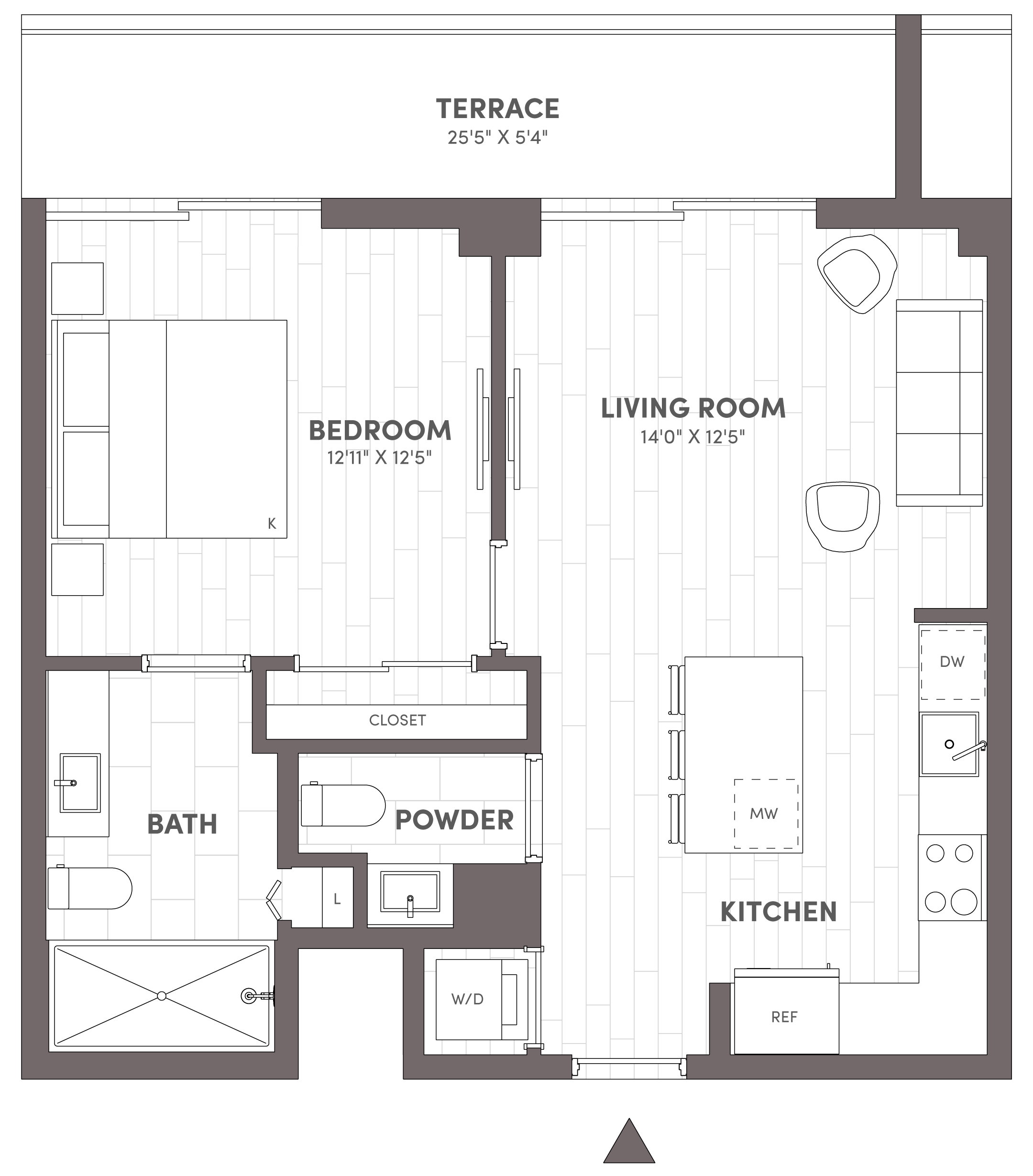Avara 1-bedroom 1.5-bath floor plan Type B4 (752 sqft) - Miami Beach, FL