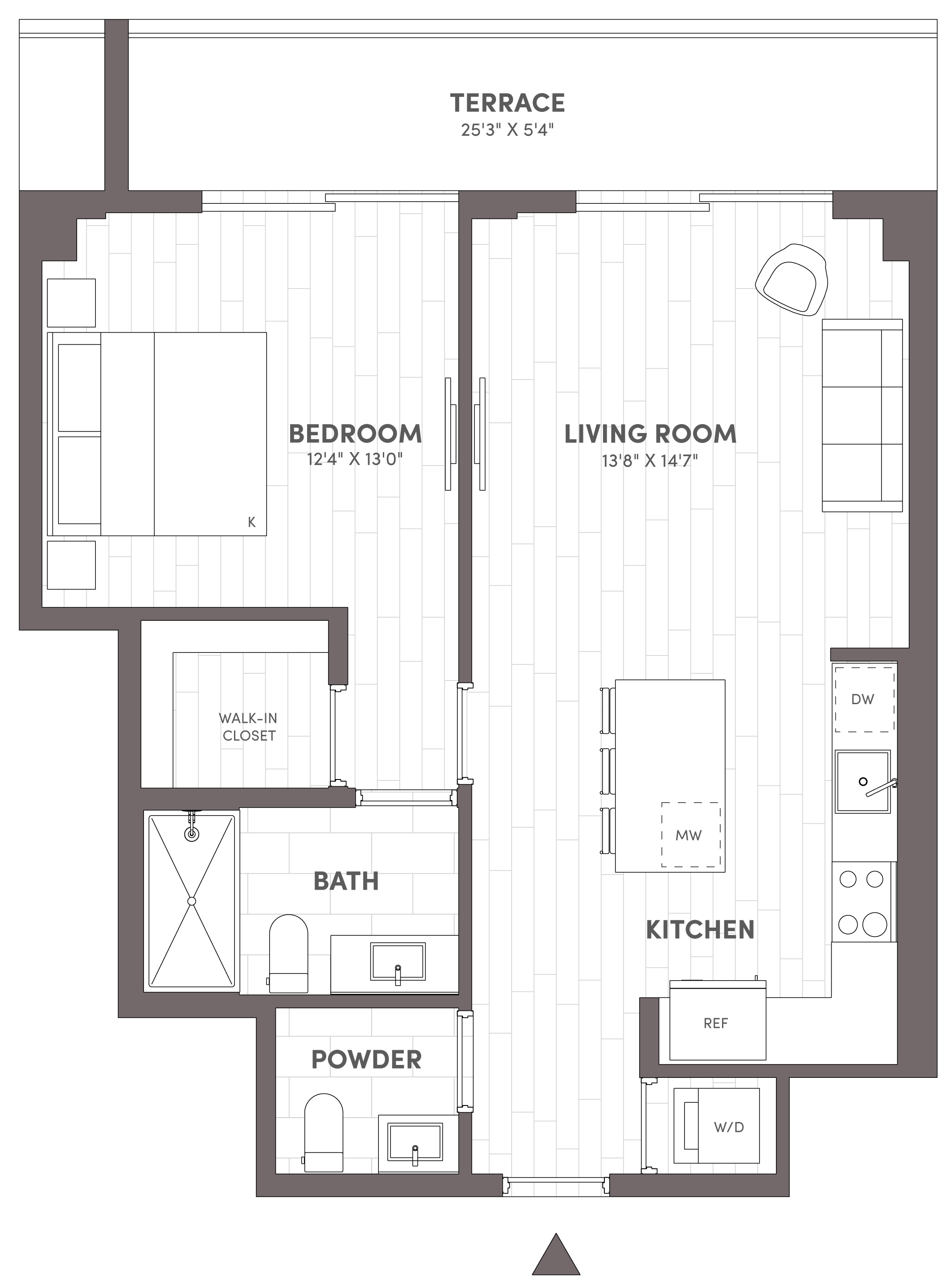 Avara 1-bedroom 1.5-bath floor plan Type B6 (700 sqft) - Miami Beach, FL