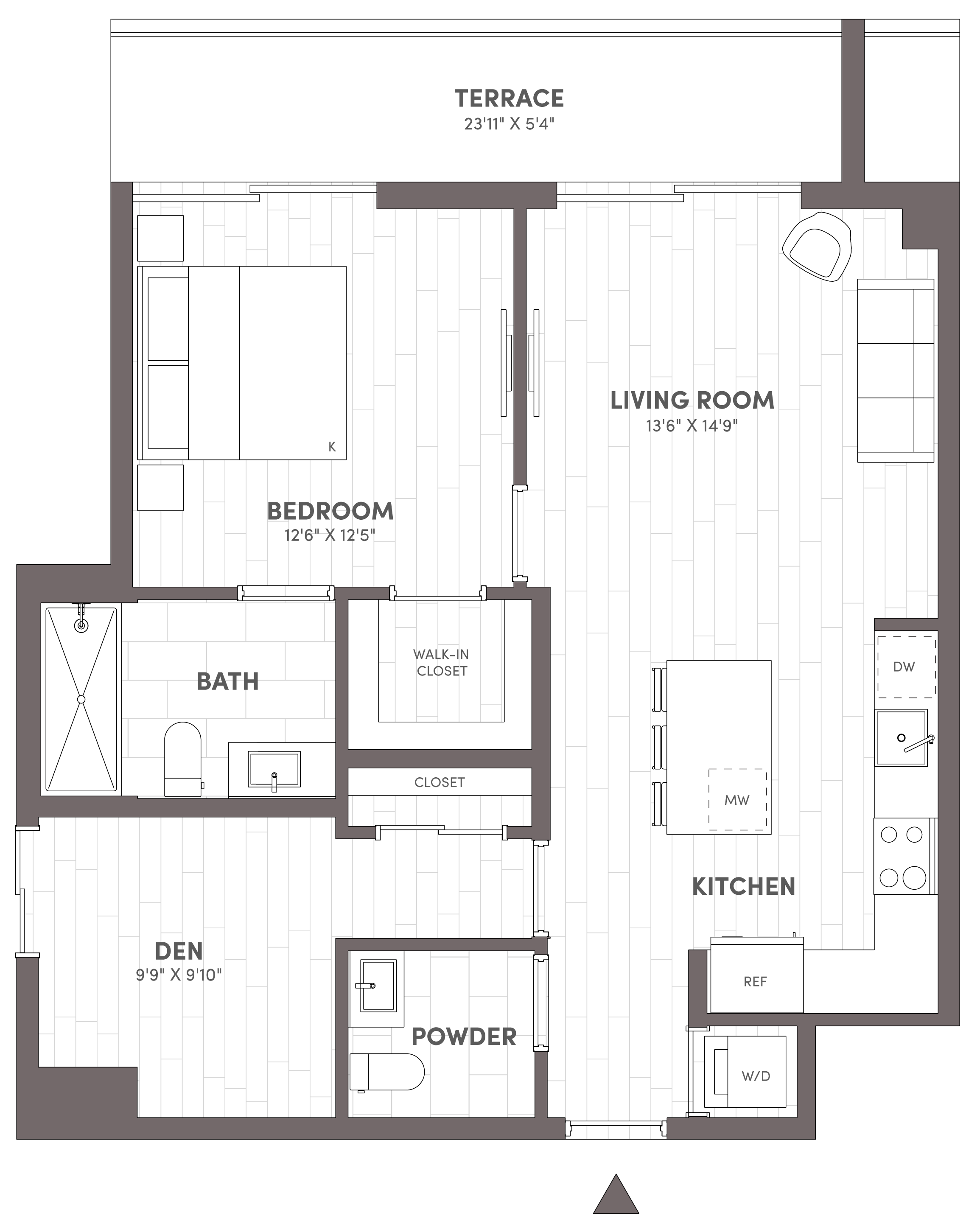 Avara 1-bedroom 1.5-bath floor plan Type C (875 sqft) - Miami Beach, FL