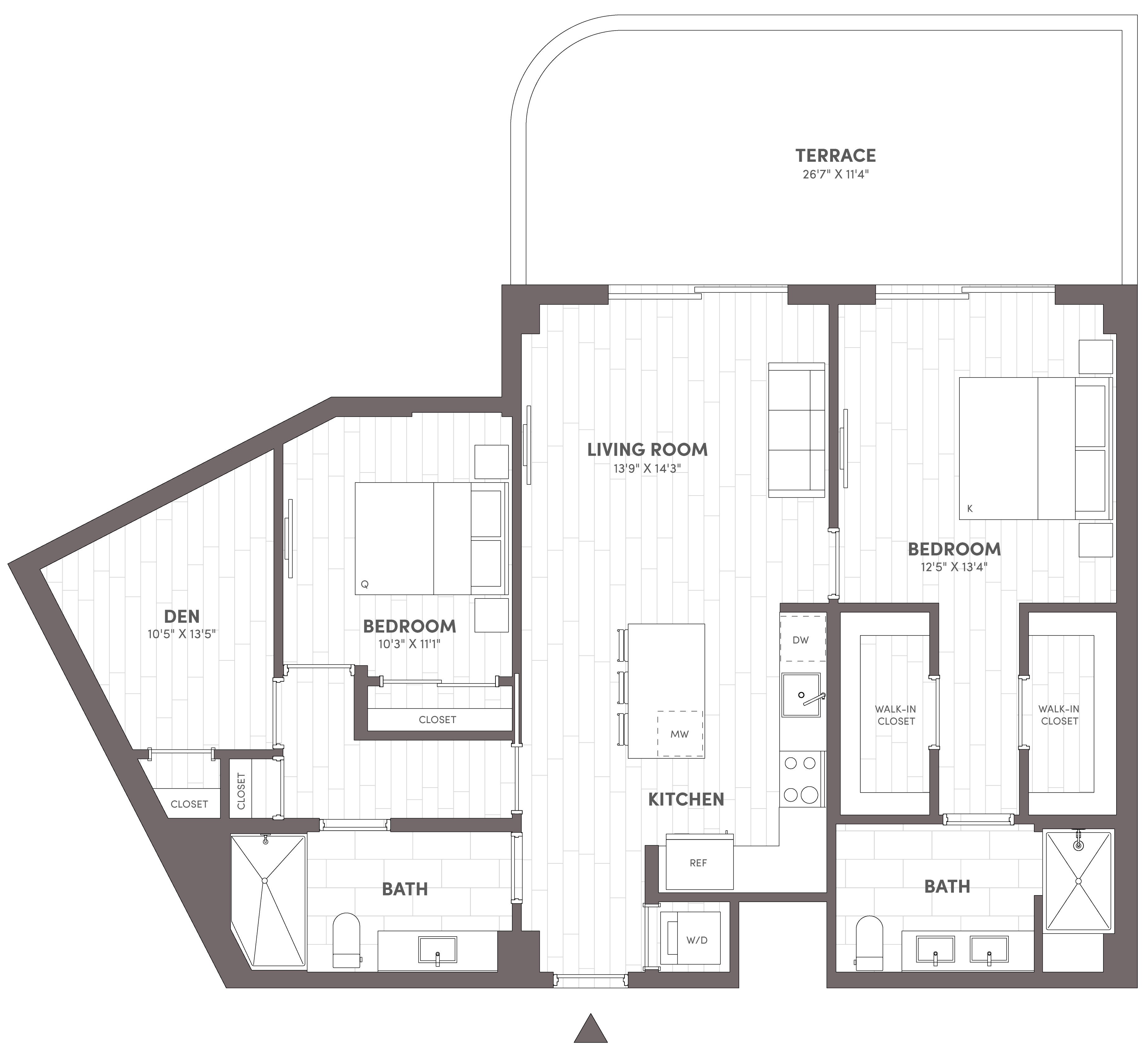 Avara 2-bedroom den floor plan Type E1.1 (1,281 sqft) - Miami Beach, FL