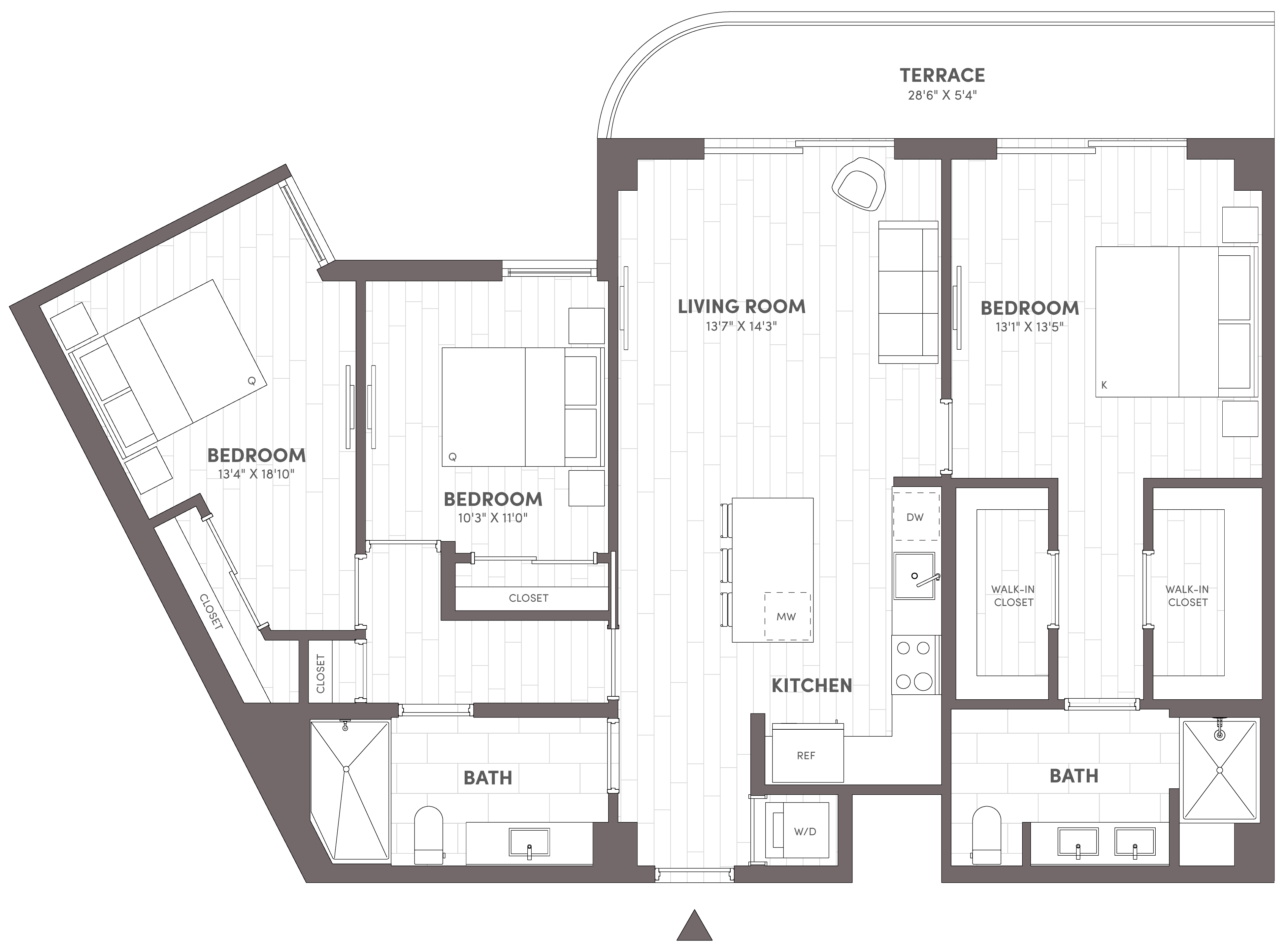 Avara 3-bedroom floor plan Type E1 (1,334 sqft) - Miami Beach, FL