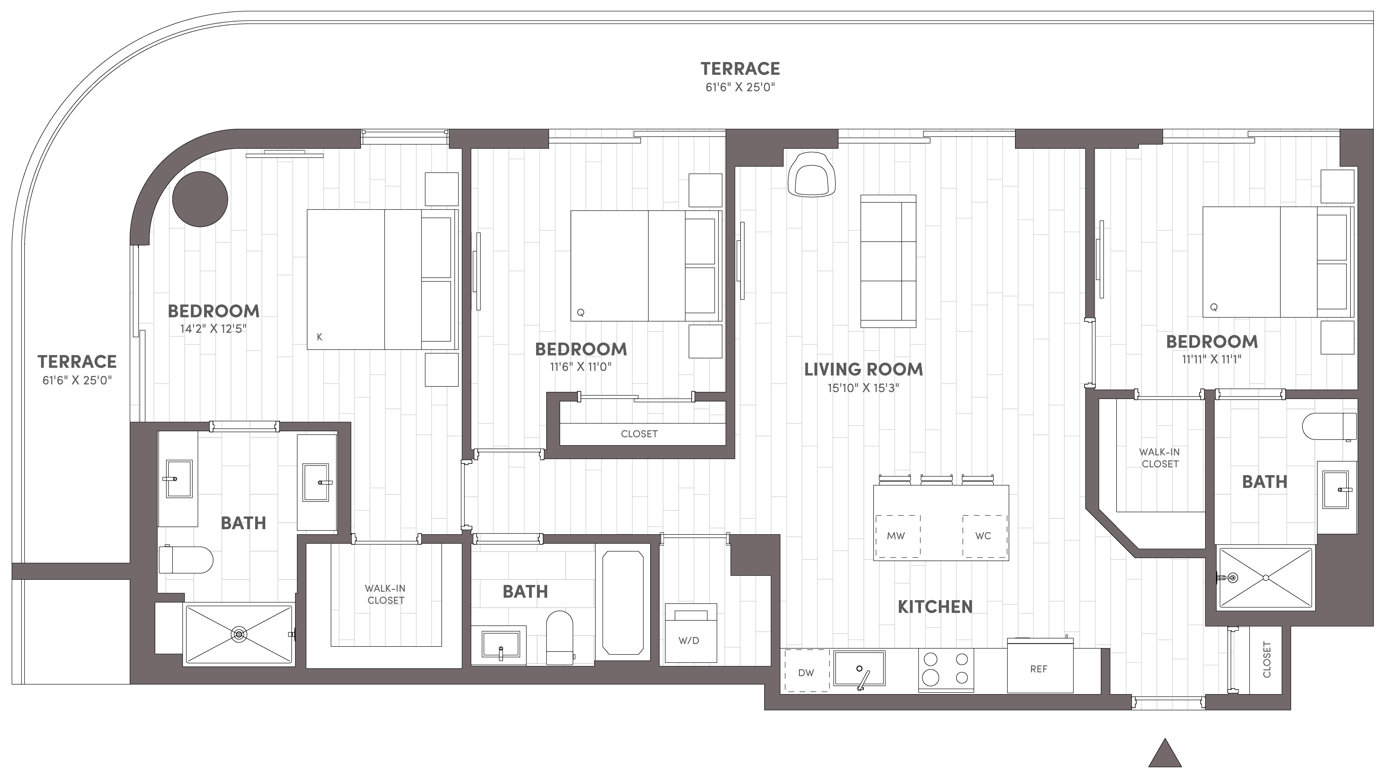 Avara 3-bedroom floor plan Type F2 (1,407 sqft) - Miami Beach, FL