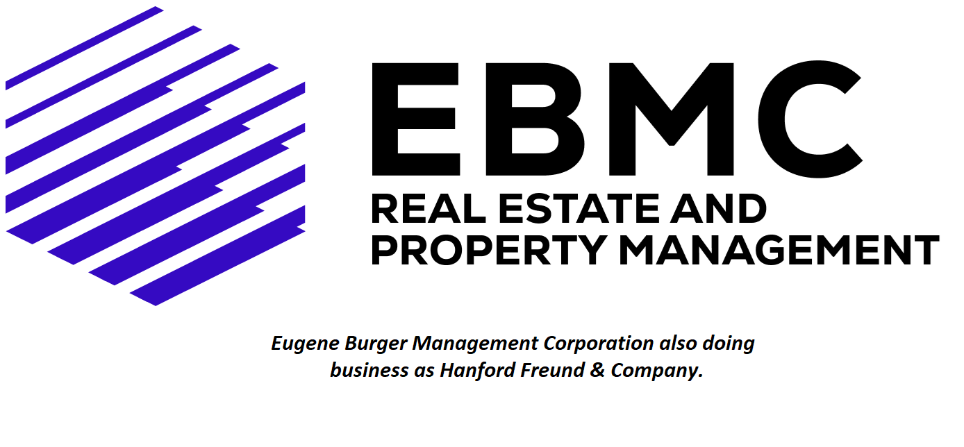 The image is a logo for a company named EBMC Real Estate and Property Management.