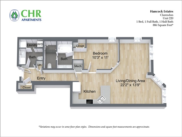 Floor plan 1 Bed /1.5 Bath - Hancock Estates image 8