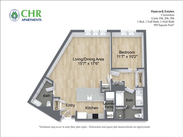 Floor plan 1 Bed /1.5 Bath - Hancock Estates image 9