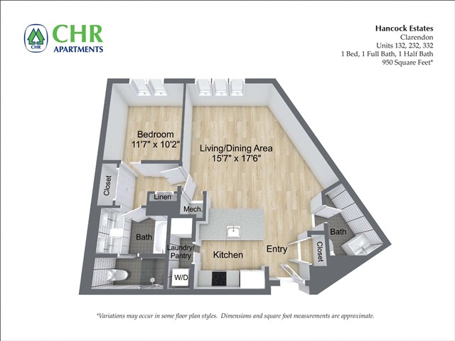 Floor plan 1 Bed /1.5 Bath - Hancock Estates image 2