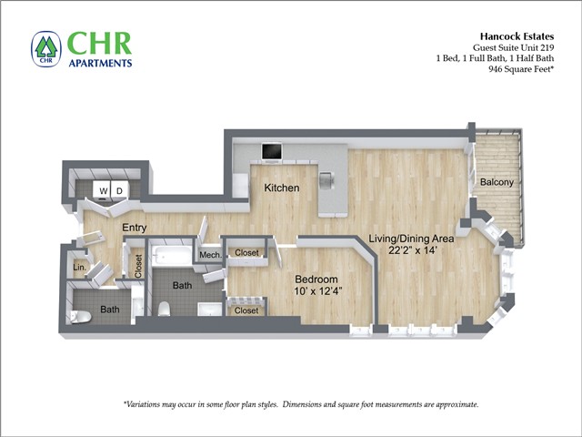 Floor plan 1 Bed /1.5 Bath - Hancock Estates image 3