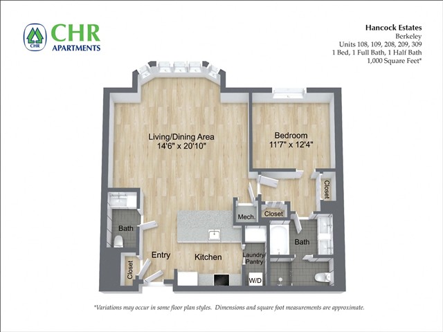 Floor plan 1 Bed /1.5 Bath - Hancock Estates image 5
