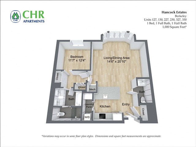Floor plan 1 Bed /1.5 Bath - Hancock Estates image 6