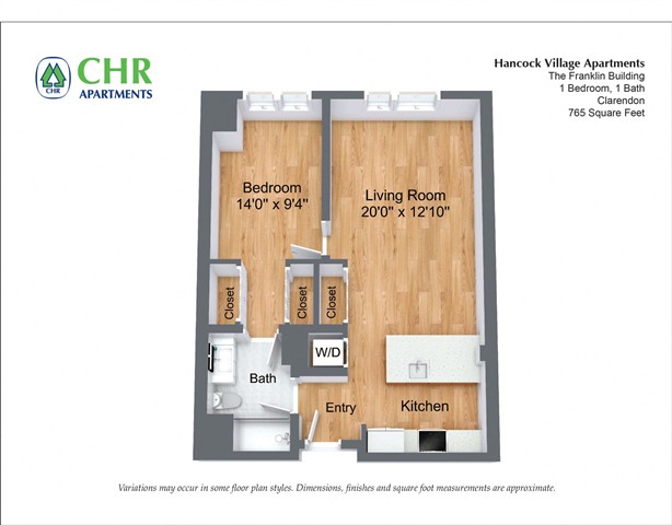 Click to view 1 Bed/1 Bath - The Franklin floor plan gallery