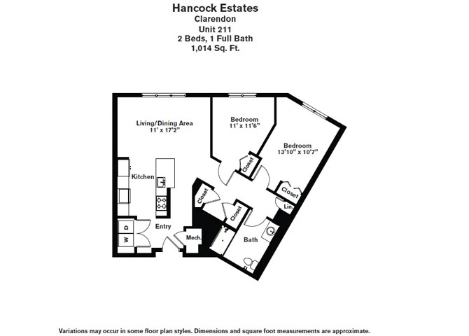 Floor plan 2 Bed/1 Bath - Hancock Estates image 2