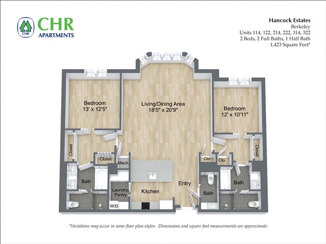 Click to view 2 Bed /2.5 Bath - Hancock Estates floor plan gallery
