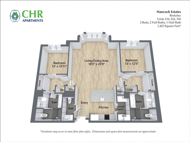 Floor plan 2 Bed /2.5 Bath - Hancock Estates image 3
