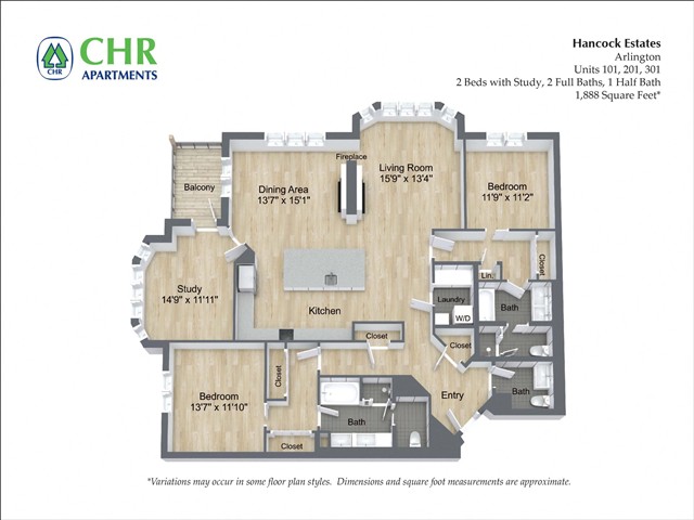 Click to view 2 Bed/2.5 Bath with Den - Hancock Estates floor plan gallery