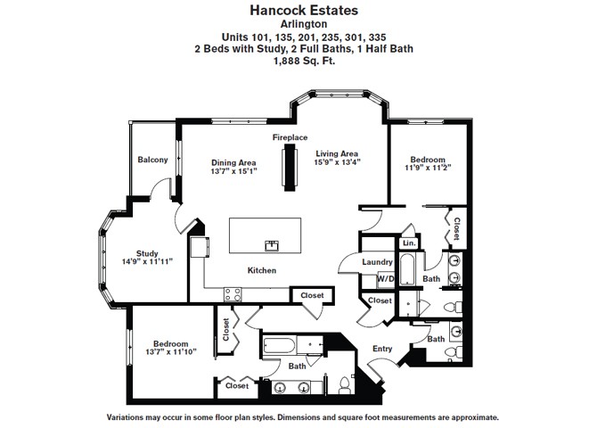 Floor plan 2 Bed/2.5 Bath with Den - Hancock Estates image 10