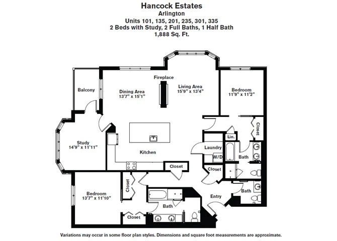 Floor plan 2 Bed/2.5 Bath with Den - Hancock Estates image 5