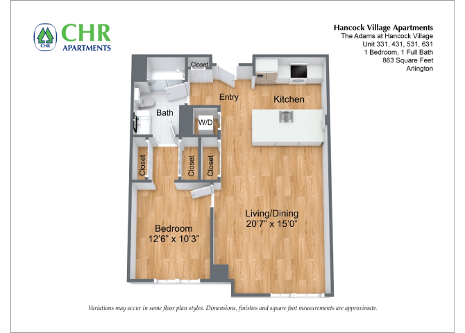Floor plan 1 Bed/1 Bath Single Level - The Adams image 16