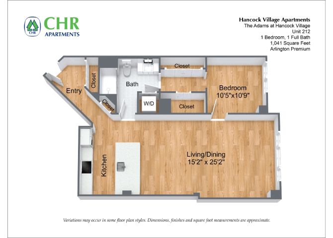 Floor plan 1 Bed/1 Bath Single Level - The Adams image 2