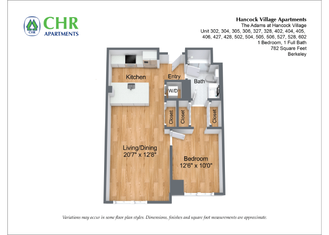 Floor plan 1 Bed/1 Bath Single Level - The Adams image 3
