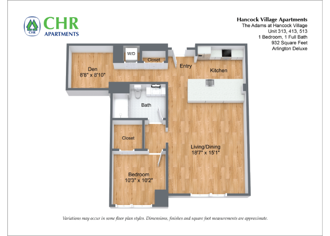 Floor plan 1 Bed/1 Bath Single Level - The Adams image 4