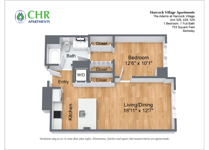 Floor plan 1 Bed/1 Bath Single Level - The Adams image 7
