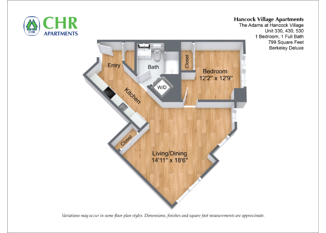 Floor plan 1 Bed/1 Bath Single Level - The Adams image 9