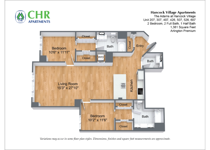 Click to view 2 Bed/2.5 Bath Single Level - The Adams floor plan gallery