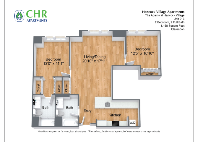 Floor plan 2 Bed/2 Bath Single Level - The Adams image 2