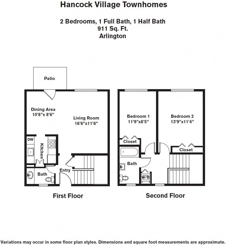 Floor plan 2 BR Townhome w/ A/C (HE2B) image 1