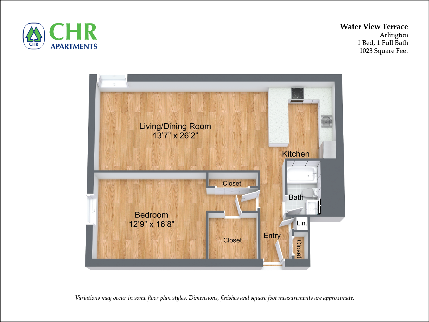 Floor plan 1 Bed/1 Bath Large with A/C image 1