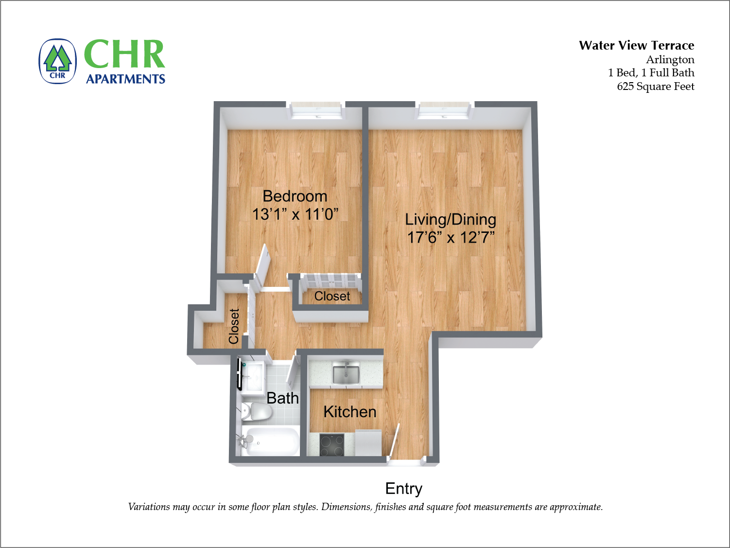 Click to view Floor plan 1 Bed/1 Bath with A/C image 1