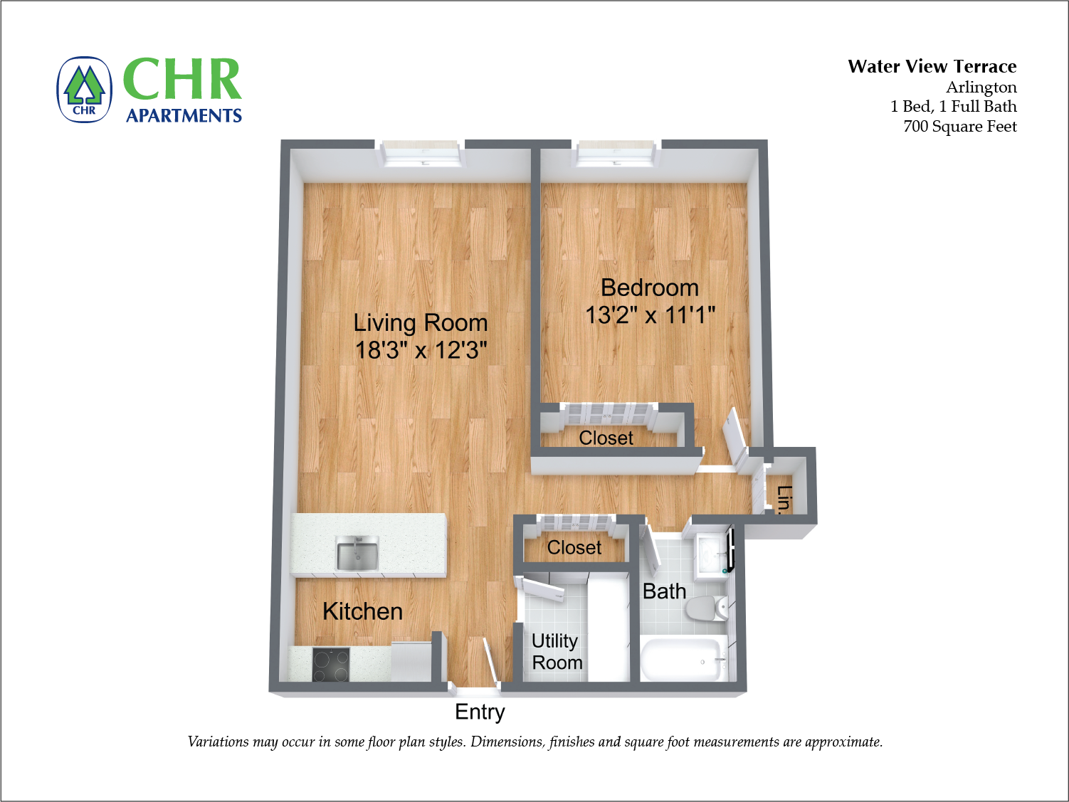 Click to view 1 Bed/1 Bath with Extra Storage and A/C floor plan gallery