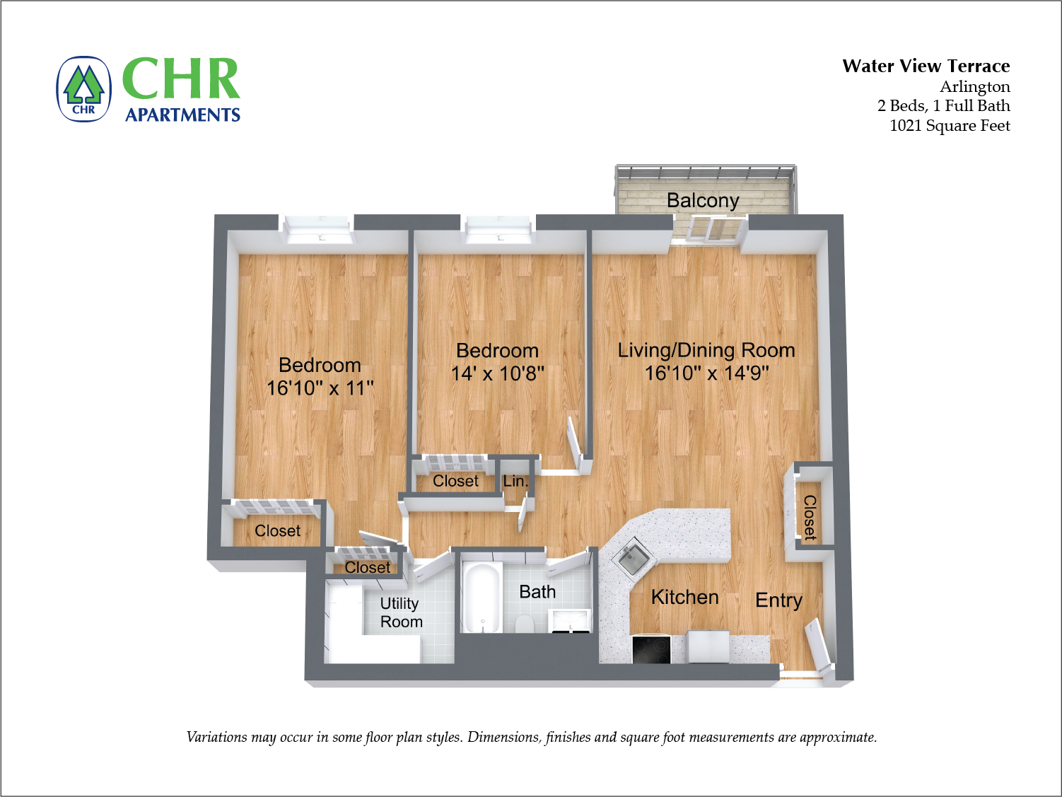Floor plan 2 Bed/1 Bath with Balcony and A/C image 4