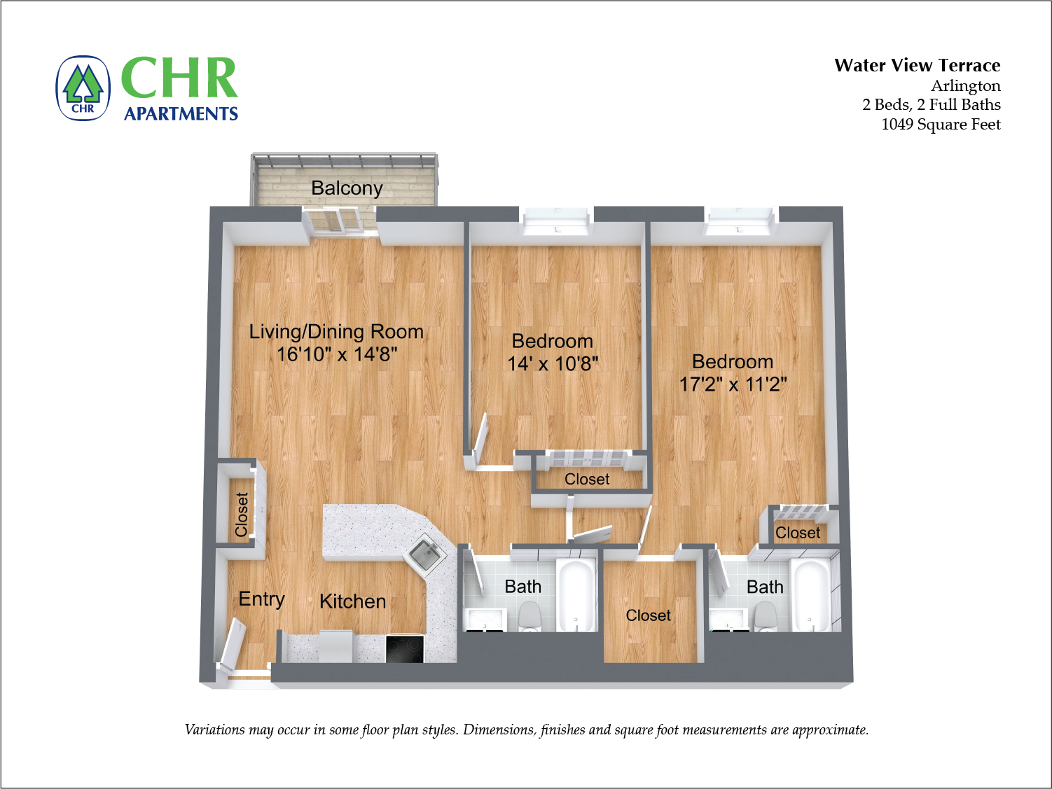 Click to view Floor plan 2 Bed/2 Bath with Walk-in Closet image 1